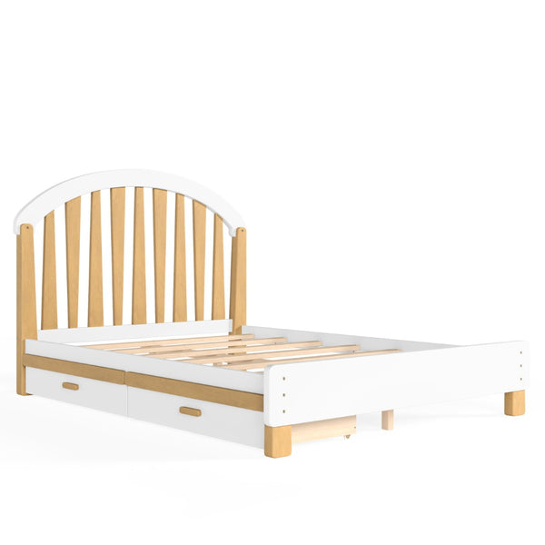 English Elm Full Twin Pine Wood Platform Bed with Round Headboard Storage Drawer No Box Spring Light Natural / White W5305P501361