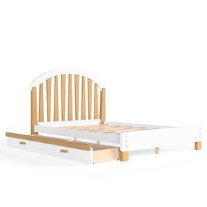 English Elm Full Twin Pine Wood Platform Bed with Round Headboard Storage Drawer No Box Spring Light Natural / White W5305P501361