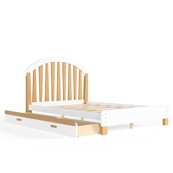 English Elm Full Twin Pine Wood Platform Bed with Round Headboard Storage Drawer No Box Spring Light Natural / White W5305P501361