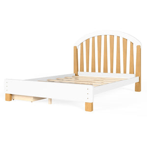English Elm Full Twin Pine Wood Platform Bed with Round Headboard Storage Drawer No Box Spring Light Natural / White W5305P501361