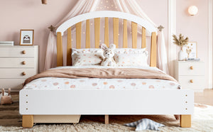 English Elm Full Twin Pine Wood Platform Bed with Round Headboard Storage Drawer No Box Spring Light Natural / White W5305P501361