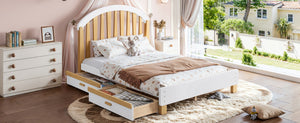 English Elm Full Twin Pine Wood Platform Bed with Round Headboard Storage Drawer No Box Spring Light Natural / White W5305P501361