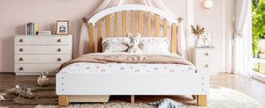 English Elm Full Twin Pine Wood Platform Bed with Round Headboard Storage Drawer No Box Spring Light Natural / White W5305P501361
