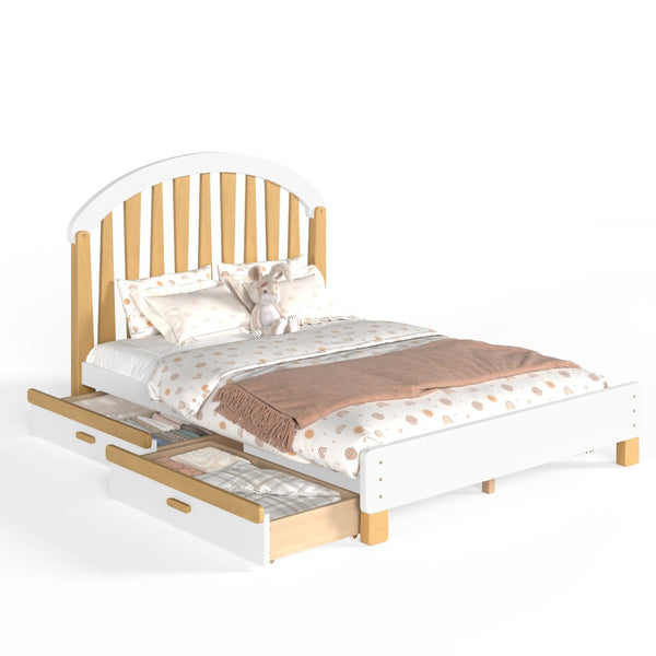 English Elm Full Twin Pine Wood Platform Bed with Round Headboard Storage Drawer No Box Spring Light Natural / White W5305P501361