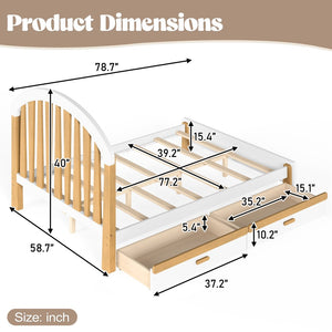 English Elm Full Twin Pine Wood Platform Bed with Round Headboard Storage Drawer No Box Spring Light Natural / White W5305P501361