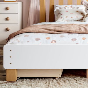 English Elm Full Twin Pine Wood Platform Bed with Round Headboard Storage Drawer No Box Spring Light Natural / White W5305P501361