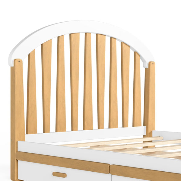 English Elm Full Twin Pine Wood Platform Bed with Round Headboard Storage Drawer No Box Spring Light Natural / White W5305P501361