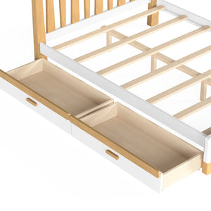 English Elm Full Twin Pine Wood Platform Bed with Round Headboard Storage Drawer No Box Spring Light Natural / White W5305P501361