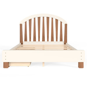 English Elm Full Twin Pine Wood Platform Bed with Round Headboard Storage Drawer No Box Spring Beige / Deep Natural W5305P501362