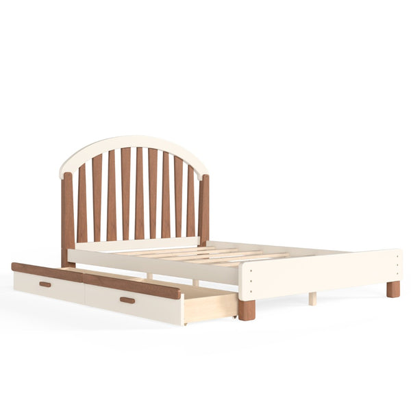 English Elm Full Twin Pine Wood Platform Bed with Round Headboard Storage Drawer No Box Spring Beige / Deep Natural W5305P501362