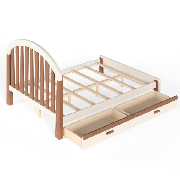 English Elm Full Twin Pine Wood Platform Bed with Round Headboard Storage Drawer No Box Spring Beige / Deep Natural W5305P501362