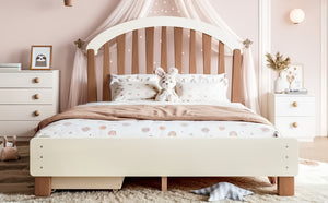 English Elm Full Twin Pine Wood Platform Bed with Round Headboard Storage Drawer No Box Spring Beige / Deep Natural W5305P501362