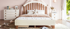 English Elm Full Twin Pine Wood Platform Bed with Round Headboard Storage Drawer No Box Spring Beige / Deep Natural W5305P501362