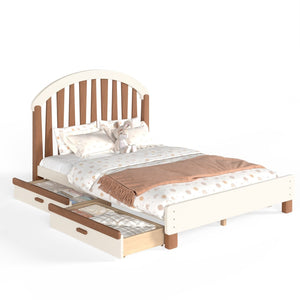 English Elm Full Twin Pine Wood Platform Bed with Round Headboard Storage Drawer No Box Spring Beige / Deep Natural W5305P501362