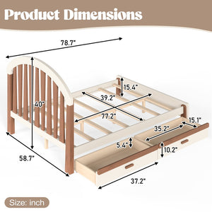 English Elm Full Twin Pine Wood Platform Bed with Round Headboard Storage Drawer No Box Spring Beige / Deep Natural W5305P501362