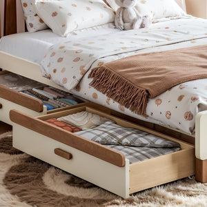 English Elm Full Twin Pine Wood Platform Bed with Round Headboard Storage Drawer No Box Spring Beige / Deep Natural W5305P501362
