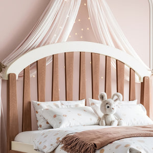 English Elm Full Twin Pine Wood Platform Bed with Round Headboard Storage Drawer No Box Spring Beige / Deep Natural W5305P501362