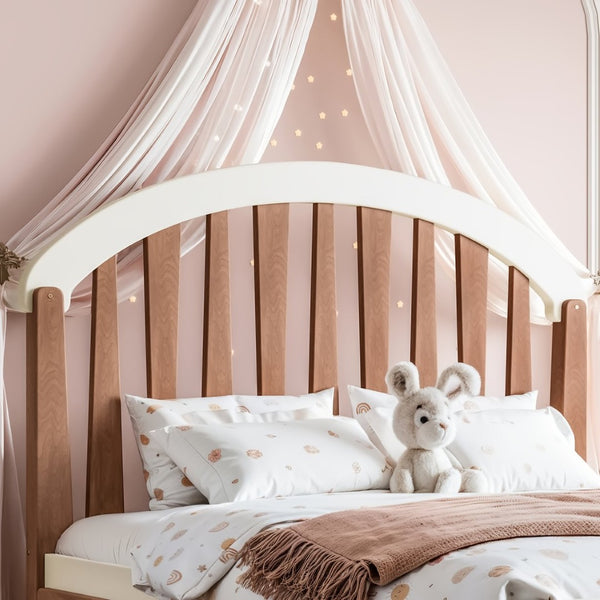 English Elm Full Twin Pine Wood Platform Bed with Round Headboard Storage Drawer No Box Spring Beige / Deep Natural W5305P501362