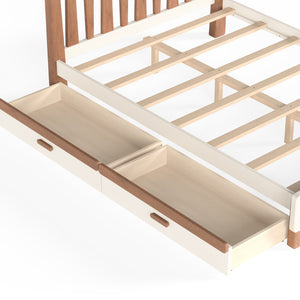 English Elm Full Twin Pine Wood Platform Bed with Round Headboard Storage Drawer No Box Spring Beige / Deep Natural W5305P501362