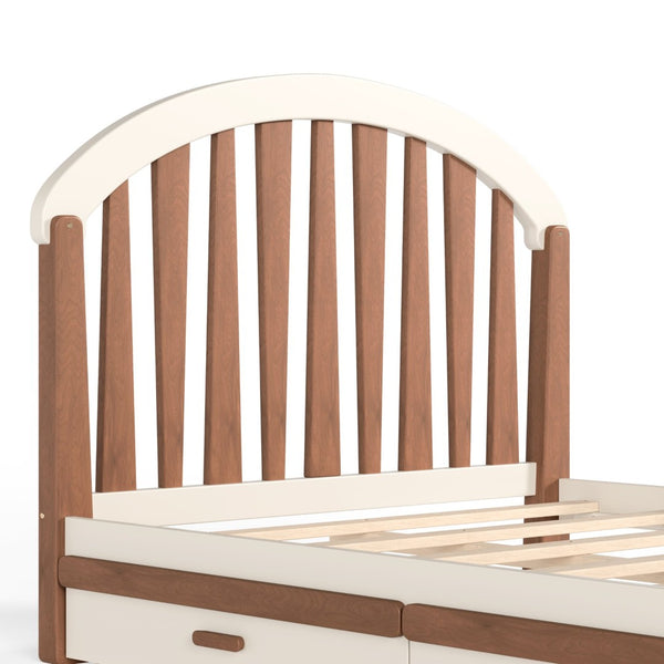 English Elm Full Twin Pine Wood Platform Bed with Round Headboard Storage Drawer No Box Spring Beige / Deep Natural W5305P501362