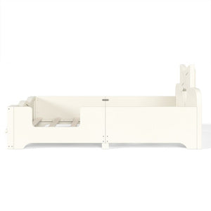 English Elm Full Size Montessori Pine Floor Bed with Bowknot Headboard and Built-In Bookshelf Beige W5305P506768