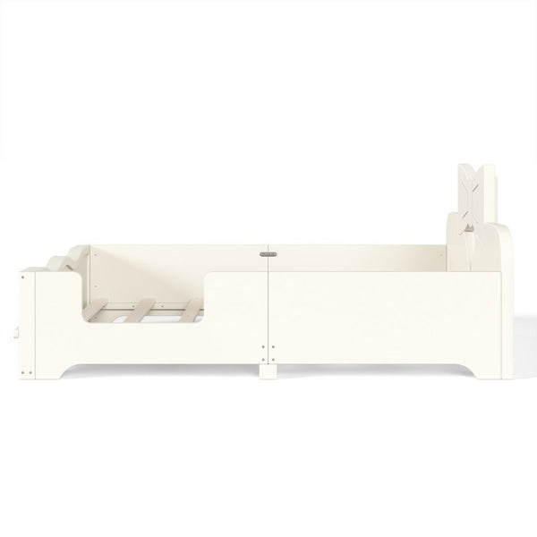 English Elm Full Size Montessori Pine Floor Bed with Bowknot Headboard and Built-In Bookshelf Beige W5305P506768