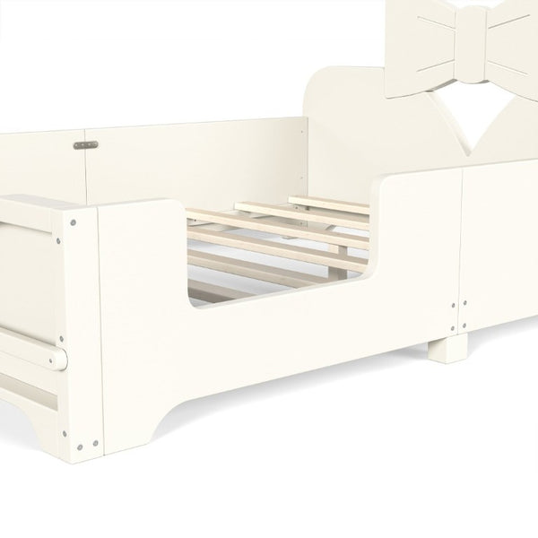 English Elm Full Size Montessori Pine Floor Bed with Bowknot Headboard and Built-In Bookshelf Beige W5305P506768
