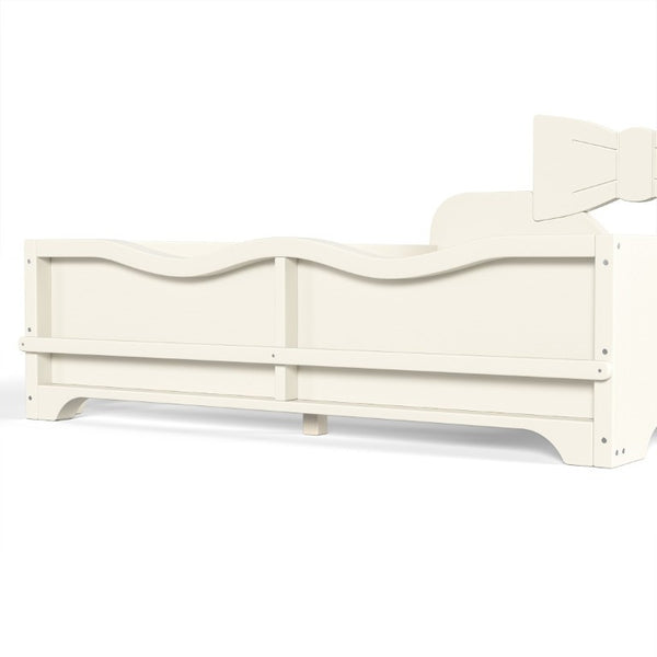 English Elm Full Size Montessori Pine Floor Bed with Bowknot Headboard and Built-In Bookshelf Beige W5305P506768