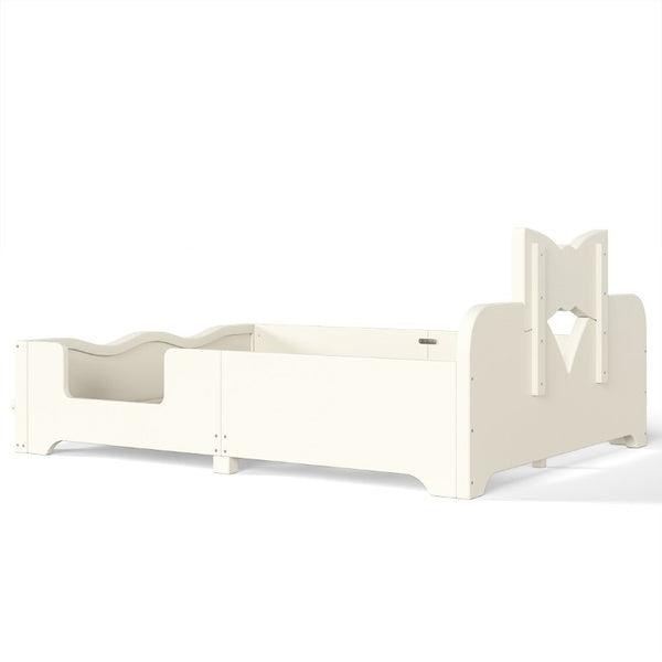 English Elm Full Size Montessori Pine Floor Bed with Bowknot Headboard and Built-In Bookshelf Beige W5305P506768