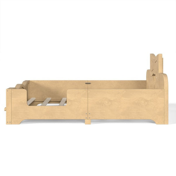 English Elm Full Size Montessori Pine Floor Bed with Bowknot Headboard and Built-In Bookshelf Natural W5305P506775