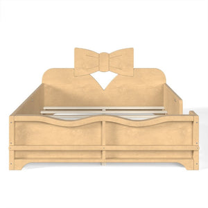 English Elm Full Size Montessori Pine Floor Bed with Bowknot Headboard and Built-In Bookshelf Natural W5305P506775