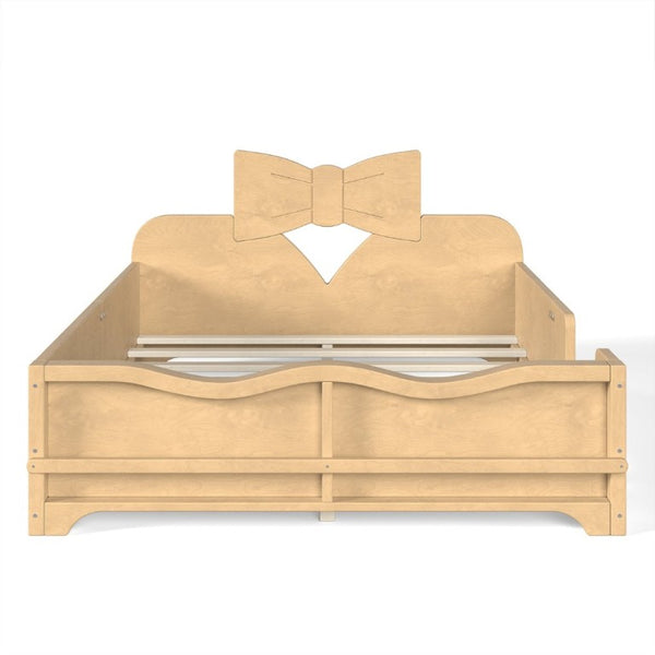 English Elm Full Size Montessori Pine Floor Bed with Bowknot Headboard and Built-In Bookshelf Natural W5305P506775