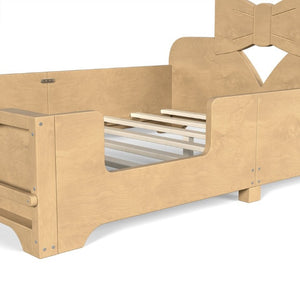 English Elm Full Size Montessori Pine Floor Bed with Bowknot Headboard and Built-In Bookshelf Natural W5305P506775