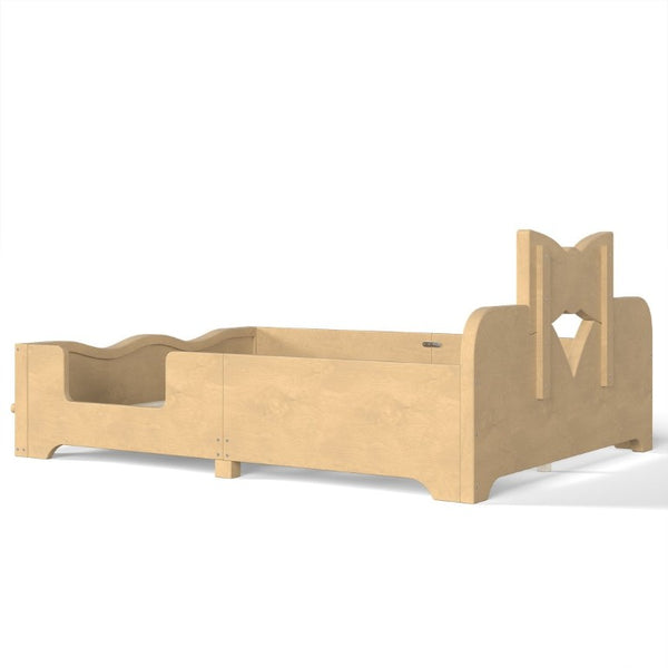 English Elm Full Size Montessori Pine Floor Bed with Bowknot Headboard and Built-In Bookshelf Natural W5305P506775