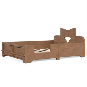 English Elm Full Size Montessori Pine Floor Bed with Bowknot Headboard and Built-In Bookshelf Deep Natural W5305P506779