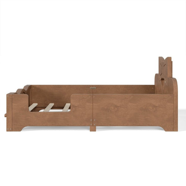 English Elm Full Size Montessori Pine Floor Bed with Bowknot Headboard and Built-In Bookshelf Deep Natural W5305P506779
