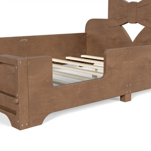 English Elm Full Size Montessori Pine Floor Bed with Bowknot Headboard and Built-In Bookshelf Deep Natural W5305P506779