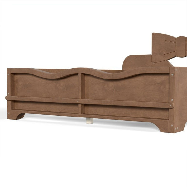 English Elm Full Size Montessori Pine Floor Bed with Bowknot Headboard and Built-In Bookshelf Deep Natural W5305P506779