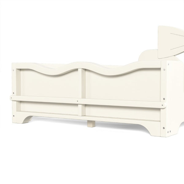 English Elm Twin Pine Wood Montessori Floor Bed with Bowknot Headboard and Footboard Bookshelf Beige W5305P506958