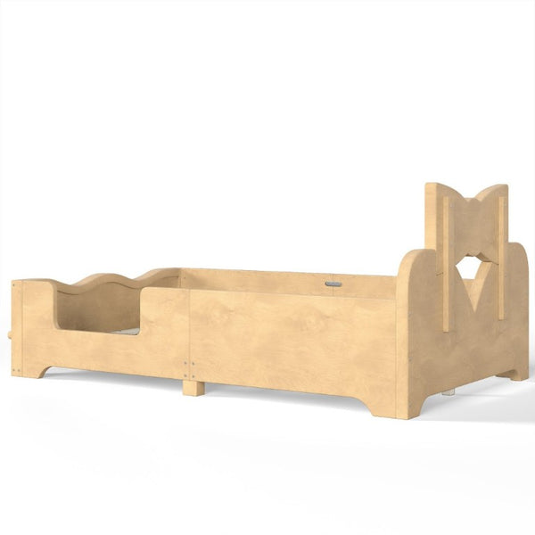 English Elm Twin Pine Wood Montessori Floor Bed with Bowknot Headboard and Footboard Bookshelf Natural W5305P506960
