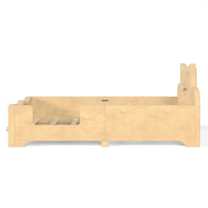 English Elm Twin Pine Wood Montessori Floor Bed with Bowknot Headboard and Footboard Bookshelf Natural W5305P506960