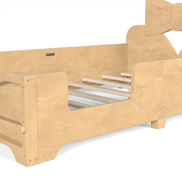 English Elm Twin Pine Wood Montessori Floor Bed with Bowknot Headboard and Footboard Bookshelf Natural W5305P506960
