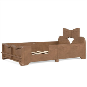 English Elm Twin Pine Wood Montessori Floor Bed with Bowknot Headboard and Footboard Bookshelf Deep Natural W5305P506962