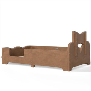 English Elm Twin Pine Wood Montessori Floor Bed with Bowknot Headboard and Footboard Bookshelf Deep Natural W5305P506962
