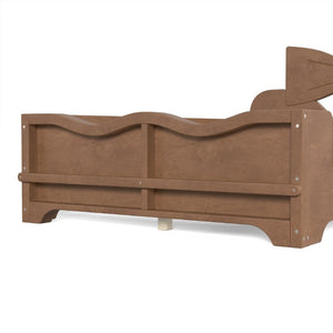 English Elm Twin Pine Wood Montessori Floor Bed with Bowknot Headboard and Footboard Bookshelf Deep Natural W5305P506962