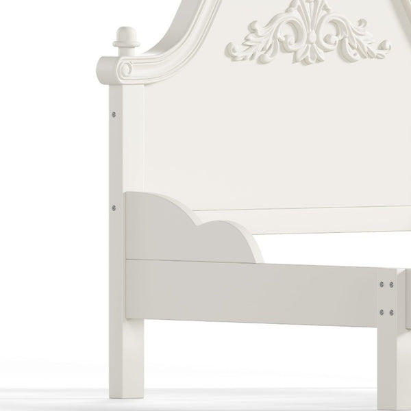 English Elm Twin Vintage Carved Pine Platform Bed Low Profile Frame for Kids and Teens Beige W5305P515344