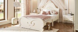 English Elm Twin Vintage Carved Pine Platform Bed Low Profile Frame for Kids and Teens Beige W5305P515344
