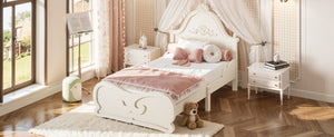 English Elm Twin Vintage Carved Pine Platform Bed Low Profile Frame for Kids and Teens Beige W5305P515344