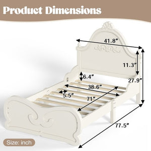 English Elm Twin Vintage Carved Pine Platform Bed Low Profile Frame for Kids and Teens Beige W5305P515344
