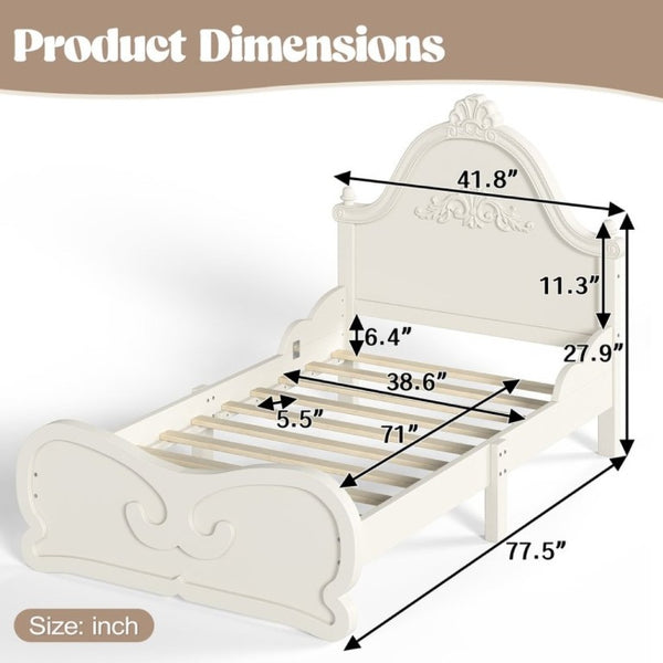 English Elm Twin Vintage Carved Pine Platform Bed Low Profile Frame for Kids and Teens Beige W5305P515344